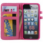 Wholesale iPhone 5 5S Diamond  Flip Leather Wallet Case with Stand ( Pink)